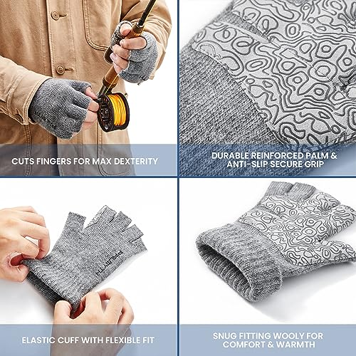 Palmyth Wool Fingerless Fishing Gloves - Warm for Men & Women: Cold Weather Fly Fishing, Ice Fishing, Photography & Hunting - color: Gray, size: Small-Medium