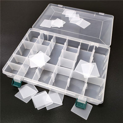 KALAVARMA 36 Grids Clear Plastic Bead Organizer Box, Fishing Tackle Box Compartment Organizer with Adjustable Dividers for Jewelry, Art Craft, Bead Storage Containers with 5 Sheets Label Stickers
