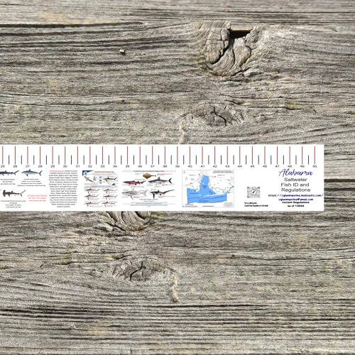 STATE COASTAL FISH RULER with FISH ID and FISHING REGULATIONS - 50 INCH RULER DECALS - style: Alabama