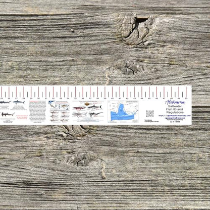 STATE COASTAL FISH RULER with FISH ID and FISHING REGULATIONS - 50 INCH RULER DECALS - style: Alabama