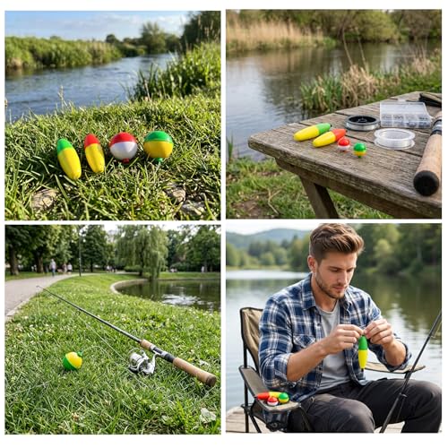 12-Piece Set Bobbers for Fishing, Weighted Fishing Bobbers, Quick Depth Adjustment, Low Visibility Conditions, Multi-Species Freshwatel, Tool-Free Setup, Distance Bite Detection