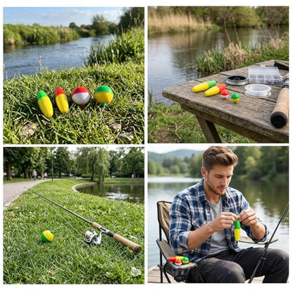 12-Piece Set Bobbers for Fishing, Weighted Fishing Bobbers, Quick Depth Adjustment, Low Visibility Conditions, Multi-Species Freshwatel, Tool-Free Setup, Distance Bite Detection