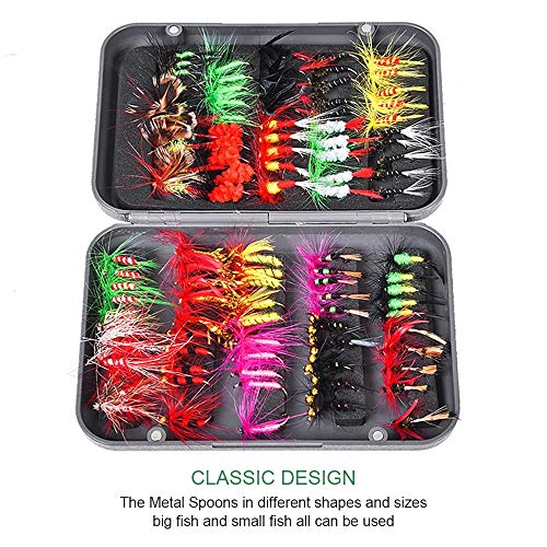 Handmade Fly Fishing Flies Kit Dry Fly Poppers Panfish 50/100pcs | Topwater Fly Fishing Lures Assortment Set Floating Baits for Bass Salmon Trout Bluegill with Free Tackle Box Organizer