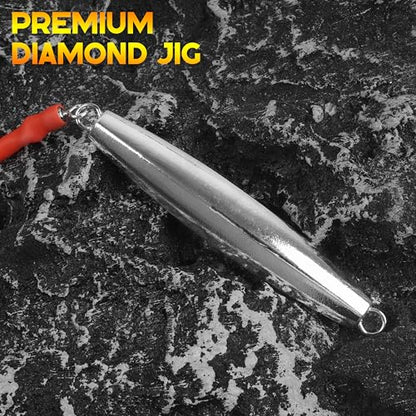 Diamond Jig Saltwater Fishing Lure, 2/3pcs Casting Jigging Spoons with Split Tube Tail Striped Bass Flat Metal Jig for Surf Fishing Bottom Sinking Bouncing Deep Sea Ocean 1-10oz - size: 2oz, style: 2pcs-red