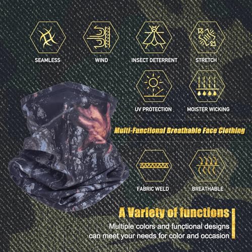 Camo Face Mask & Neck Gaiter - UV Sun Protection, Cooling for Men & Women - Hunting, Fishing, Cycling, Hiking - color: Camo C