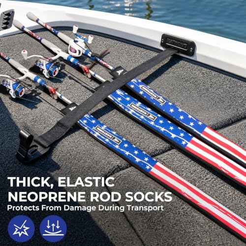 KastKing MeshGuard Rod Socks, Fishing Rod Sleeve, Neoprene Fishing Pole Sleeve, Fishing Rod Covers, Built-in Hanging Loop & Adjustable Lanyard, Fits Casting, Spinning, & Fly Rods - color: Flag 4 Pcs, style: Spinning