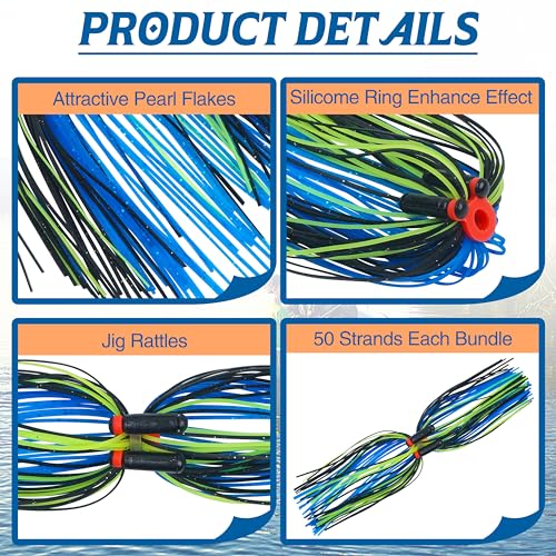 Silicone Spinnerbait Skirts with Tube Rattles - 50 Strands Replacement DIY Buzzbait Squid Jig Spoon Bass Spinner Baits Skirts Fly Tying Materials - color: 12 bundles