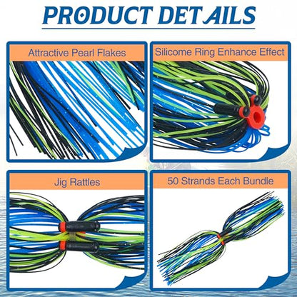Silicone Spinnerbait Skirts with Tube Rattles - 50 Strands Replacement DIY Buzzbait Squid Jig Spoon Bass Spinner Baits Skirts Fly Tying Materials - color: 24 bundles