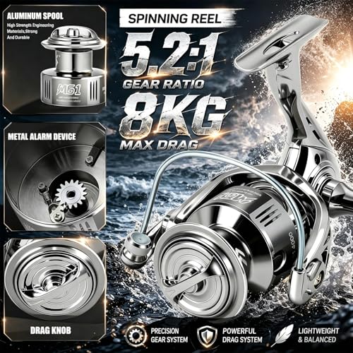 Sougayilang Fishing Rod and Reel Combo, Stainless Steel Guides Fishing Pole with Spinning Reel Combo for Bass Fishing - color: Grey, size: 6'10''-3000