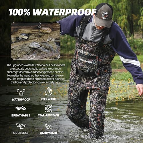 Fishing Waders for Men, Waterproof 4mm Neoprene Hunting Waders, 8mm Reinforced Knees, 800G Insulation Bootfoot