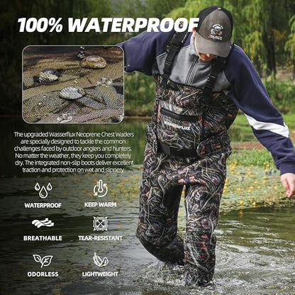 Fishing Waders for Men, Waterproof 4mm Neoprene Hunting Waders, 8mm Reinforced Knees, 800G Insulation Bootfoot