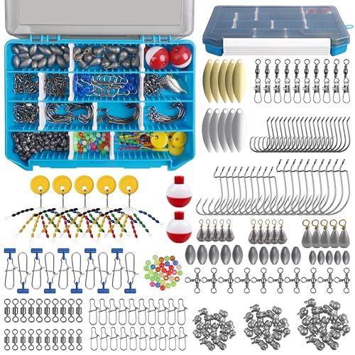 277pcs Fishing Accessories Kit, Fishing Tackle Box with Fishing Hooks Weights Swivels Snaps Sinker Slides Spinner Blade Bobber Stop Floats Beads for Bass Bluegill Crappie Saltwater Freshwater Fishing - style: 277pcs Fishing Accessories Kit