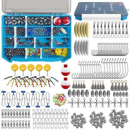 277pcs Fishing Accessories Kit, Fishing Tackle Box with Fishing Hooks Weights Swivels Snaps Sinker Slides Spinner Blade Bobber Stop Floats Beads for Bass Bluegill Crappie Saltwater Freshwater Fishing - style: 277pcs Fishing Accessories Kit