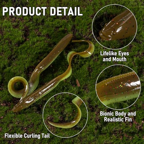 Dr.Fish 5 Pack Sand EEL Lures Saltwater Soft Fishing Lures Swimbait 6 Inch 3/8oz Surf Fishing Creature Baits Soft Plastic Artificial Ribbontail Worm - color: Brown/Orange
