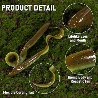 Dr.Fish 5 Pack Sand EEL Lures Saltwater Soft Fishing Lures Swimbait 6 Inch 3/8oz Surf Fishing Creature Baits Soft Plastic Artificial Ribbontail Worm - color: Brown/Orange