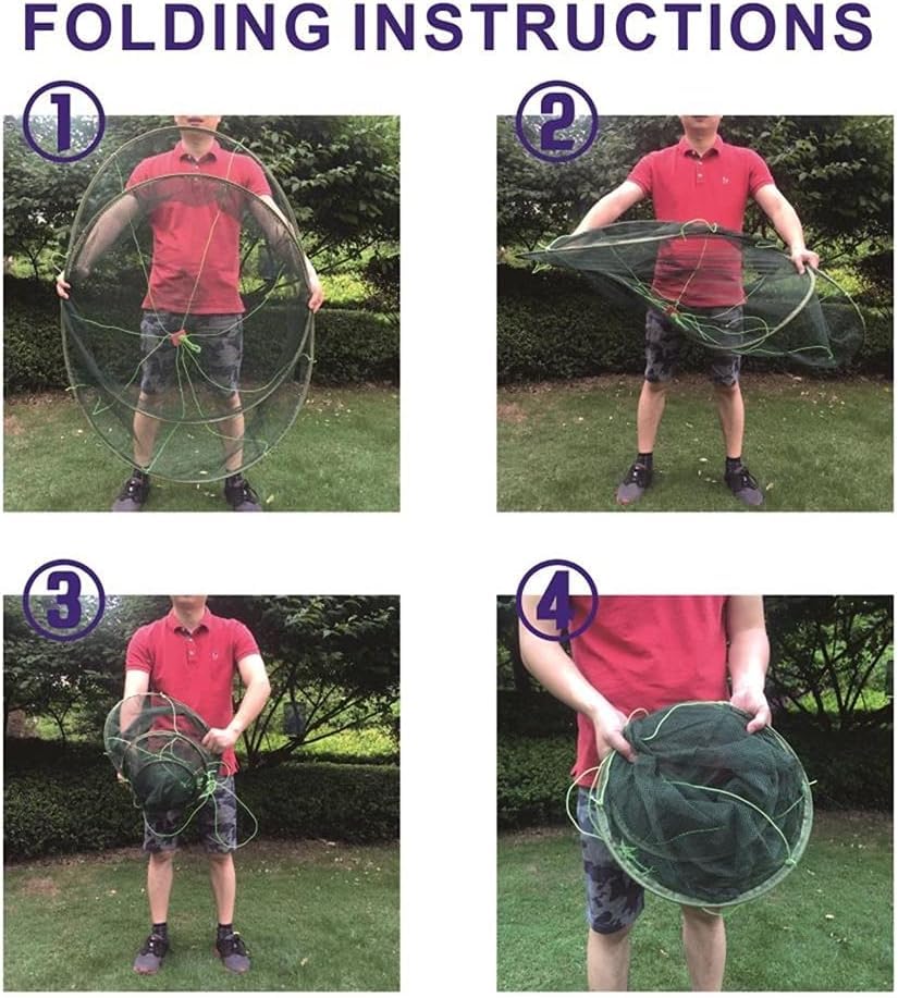 EatingBiting Portable Prawn Bait Crab Shrimp Net Drop Landing Fishing Pier Harbour Pond 31.5" Folding Fishes Net Perfect for Keeping Fishes Minnows Crab Lobsters (can not Hold a Large Fish)
