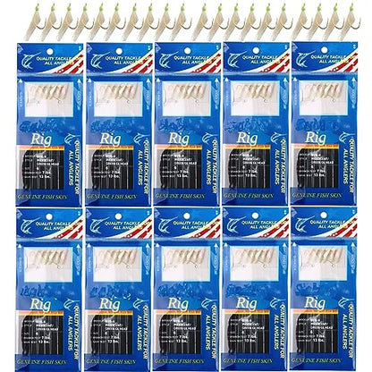 Fishing Bait Rigs Saltwater, 10Packs Surf Fishing Rigs with Fish Skin Feather Fishing Hooks Swivels Glow Beads Rigs Sea Bass Rigs Fishing Bait Lures - color: BVB, size: 4#