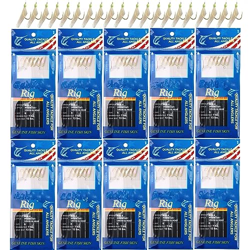 Fishing Bait Rigs Saltwater, 10Packs Surf Fishing Rigs with Fish Skin Feather Fishing Hooks Swivels Glow Beads Rigs Sea Bass Rigs Fishing Bait Lures - color: BVB, size: 6#