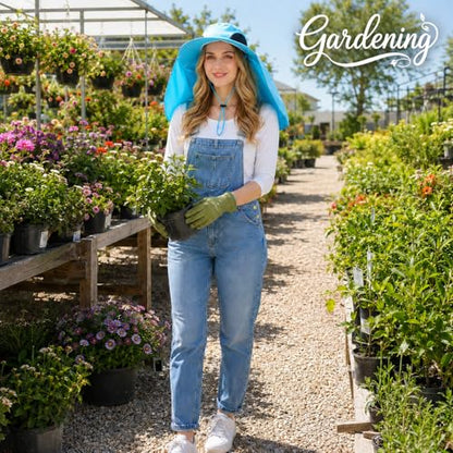 HUAMULAN Women Large Brim Sun Hat with Neck Flap, Men Quick Dry Hiking Fishing Safari Hat UPF 50+ - color: Yq005-blue