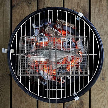 Yardwe Portable Stainless Steel Fish Grill Basket 16.33 Inch Outdoor Cooking Tool with Handle for Camping Bbq Grilling Meat Vegetables - color: Silver
