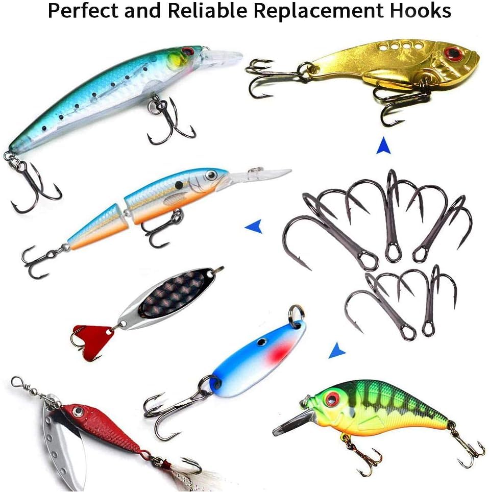 UCEC Fishing Hooks Treble Hooks Kit for Saltwater Freshwater, High Carbon Steel Strong Sharp Round Bend for Catfish Trout Hard Baits Lures, Size #1#2#4#6#8#10#12#14 110/50/210 Pack with Split Rings - style: 110pcs, #1 #2 #4 #6 #8 #10 #12 #14