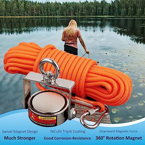 MUTUACTOR Fishing Magnet Kit,Combined 1360lb Strong Rotatable Magnet Fishing Heavy Duty,Φ2.91''Permanent Neodymium Rare Earth Magnets with 65Ft Salvage Rope,Gloves for Retrieving Treasures - style: 1360lb Swivel Magnet (Double Sided)--Φ 2.91"