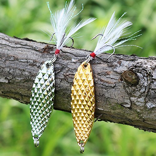 Sougayilang Fishing Spoons Hard Fishing Lures Treble Hooks Salmon Bass Metal Fishing Lure Baits 1/2 OZ - color: SILVER 5pcs