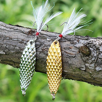 Sougayilang Fishing Spoons Hard Fishing Lures Treble Hooks Salmon Bass Metal Fishing Lure Baits 1/2 OZ - color: SILVER 5pcs