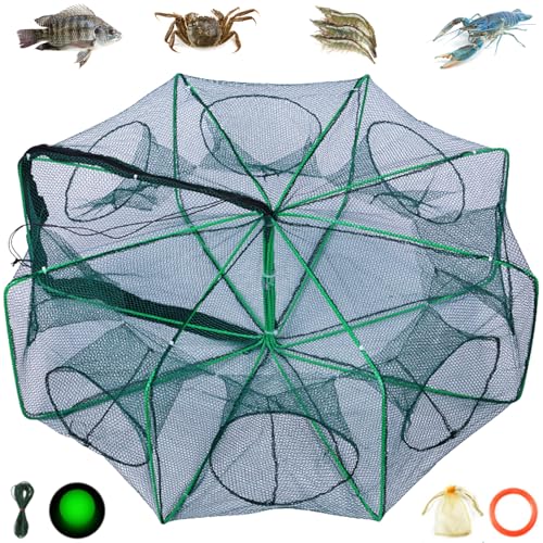 The Magic Foldable Fishing Trap, Folding Fishing Net，2024 Upgrade Auto-Foldable Strengthened Fishing Trap Net, Minnow Traps for Bait Fish，Fish Traps，Crawfish Trap，Minnow Trap - color: 8Holes