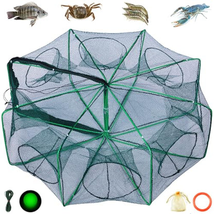 The Magic Foldable Fishing Trap, Folding Fishing Net，2024 Upgrade Auto-Foldable Strengthened Fishing Trap Net, Minnow Traps for Bait Fish，Fish Traps，Crawfish Trap，Minnow Trap - color: 8Holes