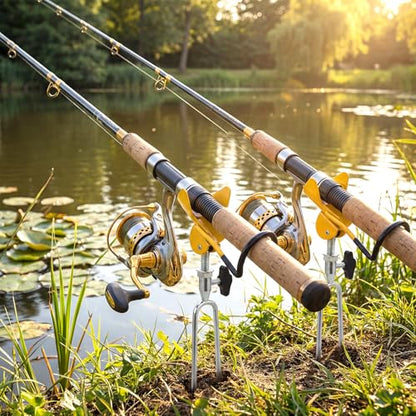 6 Pcs Fishing Rod Holder for Ground Upgraded Bank Fishing Pole Holders Adjustable Extra Long Drill Rod Stand for Catfish, Beach, Mud, Gifts for Men Birthday Christmas - color: Gold