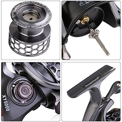 Sougayilang Fishing Reel 13+1BB Light Weight Ultra Smooth Aluminum Spinning Fishing Reel with Free Spare Graphite Spool - color: Silver, Black, size: XY1000
