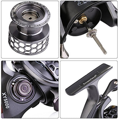 Sougayilang Fishing Reel 13+1BB Light Weight Ultra Smooth Aluminum Spinning Fishing Reel with Free Spare Graphite Spool - color: Silver, Black, size: XY1000