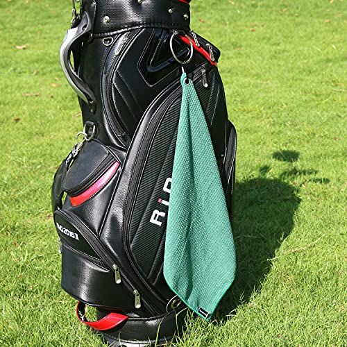 Handy Picks Microfiber Golf Towel (16" X 16") with Carabiner Clip, Waffle Pattern Golf Towel Hook and Loop Fastener - The Convenient Golf Cleaning Towel - color: Dark Green