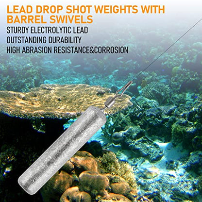 Dr.Fish 50 Pack Fishing Drop Shot Weights Lead Fishing Weights Pencil Skinny Sinkers with Barrel Swivels for Freshwater Bass Fishing - size: 1/8oz-20 Pack