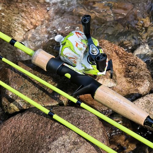 Sougayilang Spincast Reel and 2-Piece Fishing Rod Combo, 5.9-Foot Rod with Pre-Spooled Line Stainless Steel Guide, Cork Handles, Custom Graphite Reel Seat