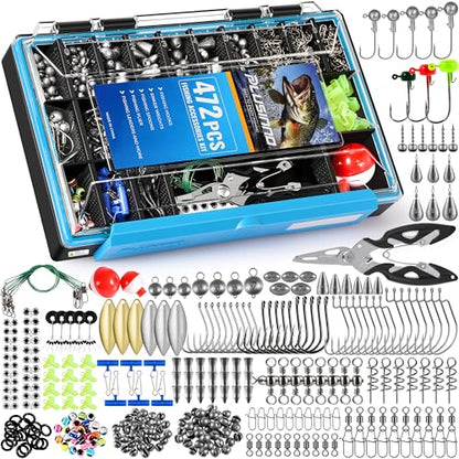 472PCS Fishing Accessories Kit, Waterproof Tackle Box with Tackle Included, Fishing Gifts for Men Included Hooks, Weights, Pliers,Fishing Gear and Equipment for Bass Trout - color: 472PCS Fishing Tackle Kit