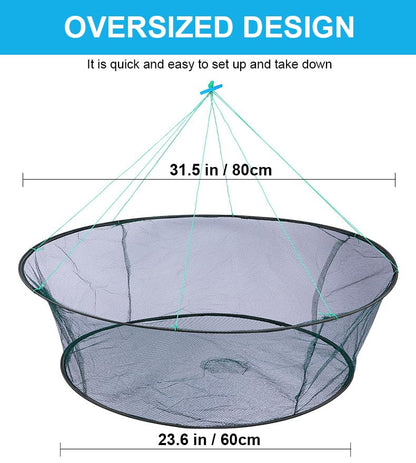 Foldable Fishing Net, Nylon Minnow Trap Crab Trap Crab Net, Drop Net for Pier Fishing, Drop Nets for Pulling Up Fish with Rope, Portable Bridge Fishing Nets for Minnows Crawfish Shrimp - size: 32inch