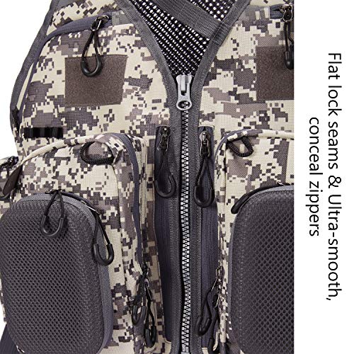 BASSDASH Strap Fishing Vest Adjustable for Men and Women, for Fly Bass Fishing and Outdoor Activities - color: F22 - Grey Camo
