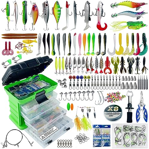 Fishing Lures Kit with Tackle Box Included Crankbait, Minnow, Spinnerbaits, Spoons, Soft Lures, Jigs, Hooks, Bait Rigs, Weights Sinkers, Topwater Lures Freshwater Saltwater 346/353Pcs - color: 346pcs