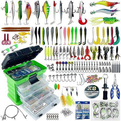 Fishing Lures Kit with Tackle Box Included Crankbait, Minnow, Spinnerbaits, Spoons, Soft Lures, Jigs, Hooks, Bait Rigs, Weights Sinkers, Topwater Lures Freshwater Saltwater 346/353Pcs - color: 346pcs