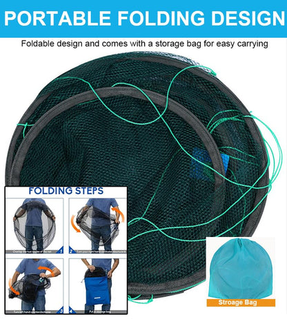 Foldable Fishing Net, Nylon Minnow Trap Crab Trap Crab Net, Drop Net for Pier Fishing, Drop Nets for Pulling Up Fish with Rope, Portable Bridge Fishing Nets for Minnows Crawfish Shrimp - size: 40inch