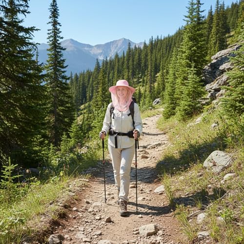 Mosquito Fishing Safari Mesh Net Hat with Neck Flap, Sun Protection Women Men Bug Cap, Hidden Netting Boonie - color: Light Pink