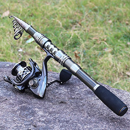 Sougayilang Telescopic Fishing Rod Reel Combos with Carbon Fiber Fishing Pole Spinning Reels and Fishing Accessories - color: Fishing Full Kit, size: 5.91 Ft Rod + XY 2000 Reel