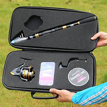 Sougayilang Fishing Rod Reel Combos Carbon Fiber Telescopic Fishing pole with Spinning Reel for Travel Saltwater Freshwater Fishing - color: Fishing Full Kits with Carrier Case, size: 6.89 ft