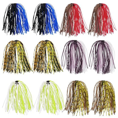 OROOTL Silicone Jig Skirts Spinnerbait Skirt Replacement Bass Fishing Lures for DIY Spinner Baits Buzzbaits Squid Jig Accessories - color: C-Skirts-12pcs