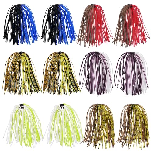 OROOTL Silicone Jig Skirts Spinnerbait Skirt Replacement Bass Fishing Lures for DIY Spinner Baits Buzzbaits Squid Jig Accessories - color: C-Skirts-12pcs