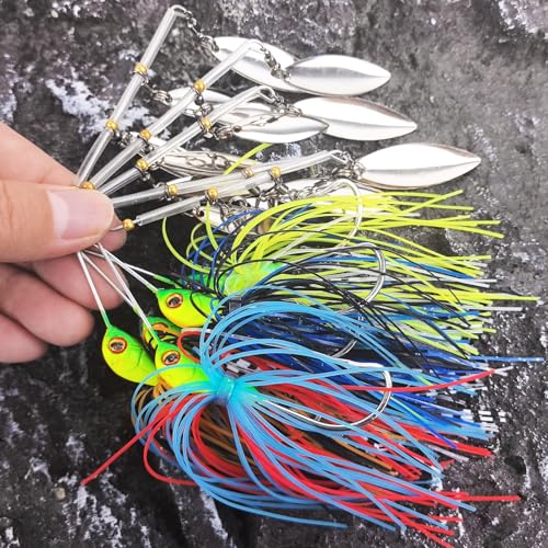 Spinner Baits for Bass Fishing | Hard Metal Jig SpinnerBaits, Fishing Jigs buzzbait for Bass Salmon Pike Trout Snakehead, 5 Pack, multicolor