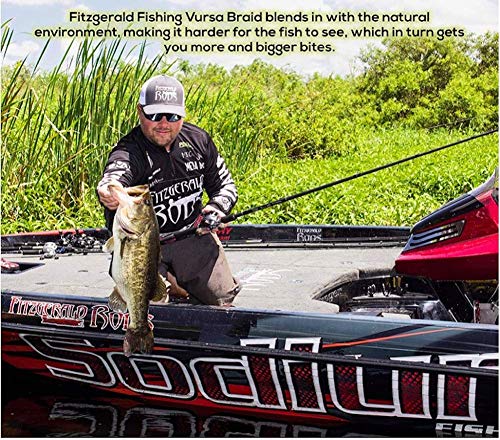 Fitzgerald Vursa Braided Green Professional Graded Power Fishing Line 150/300/1500 Yd, Smooth 8 Strands, Extremely Thin, Heavy Duty, Superior Knot Strength, Longer Casting, Fade Resistant, 10-80 Lb - size: 300yd
