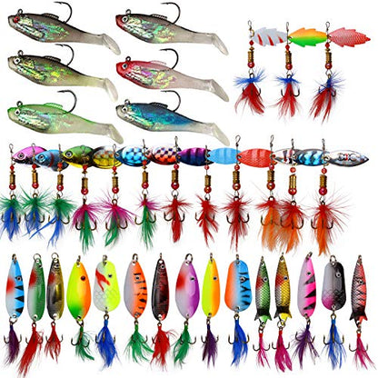 Rooster Bait Tail Fishing Lures Kit Spinner Baits Trout Lures Spoon Lures Bass Lures Hard Bait Bass Lures Crankbaits for Bass Pike Trout Salmon Crappie Walleye Fishing - color: 36pcs Fishing Lure Set